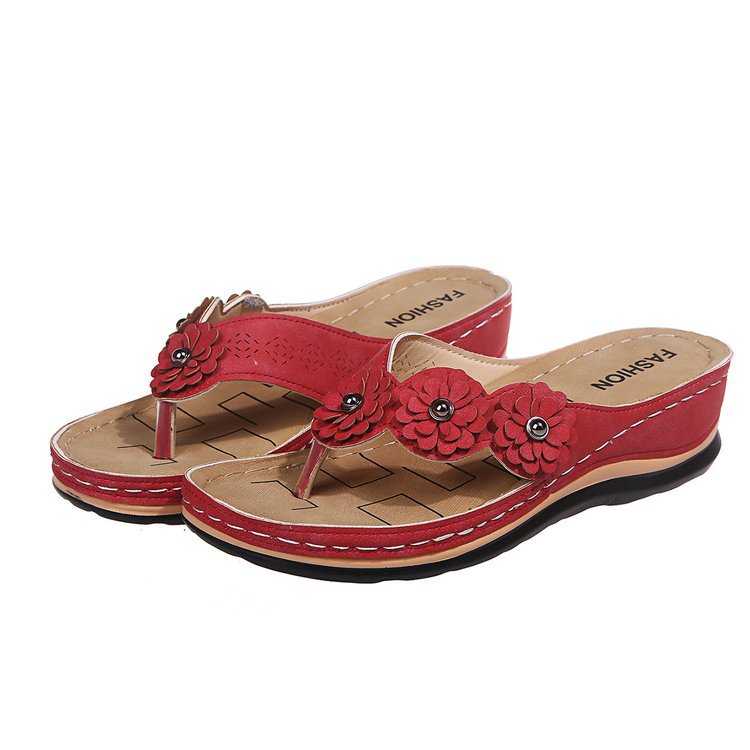 Ladies Elegant Thong Sandals with Fashionable Flower Applications and Ergonomic Footbed Ivyshape