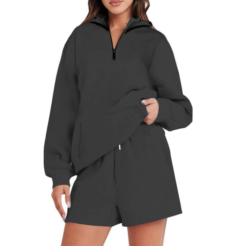 Women’s Casual Hoodie with Short Zipper and Practical Pockets Ivyshape