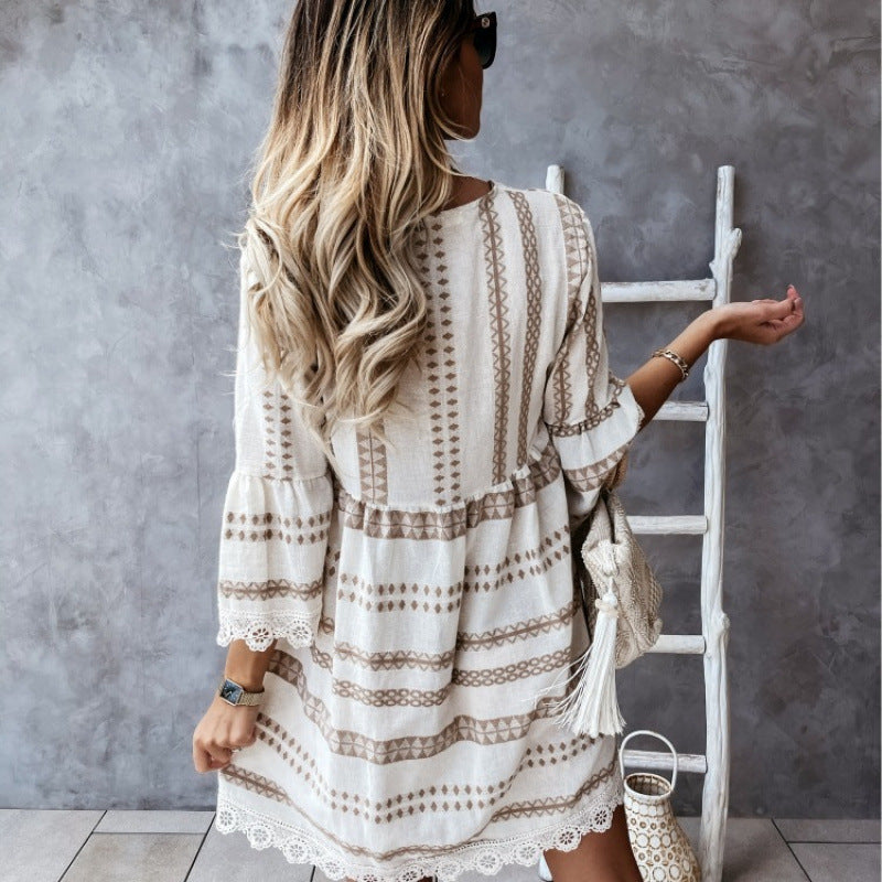 Women Bohemian Style Bell Sleeve Mini Dress Ivyshape