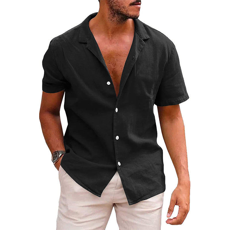 Men's short-sleeve shirt with soft linen blend and modern Henley neckline Ivyshape
