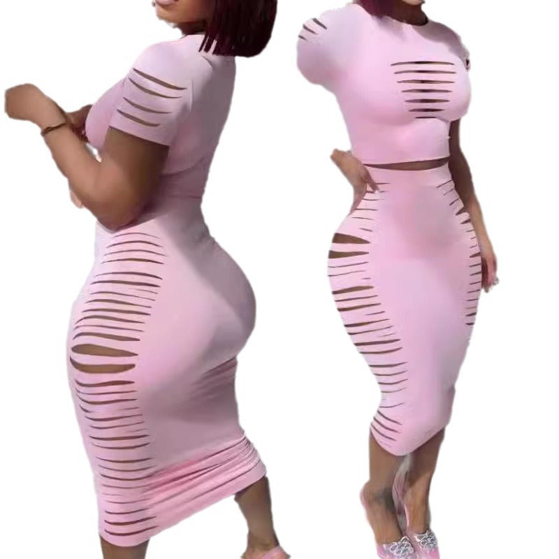 Women Figure-hugging Midi Dress with Cut-Out Details Ivyshape