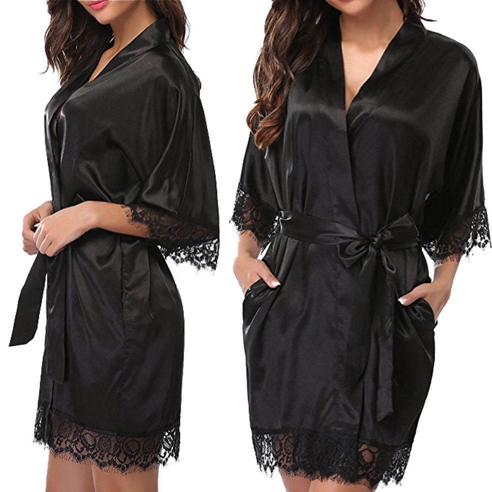 Women's Satin Lace Robe Ivyshape