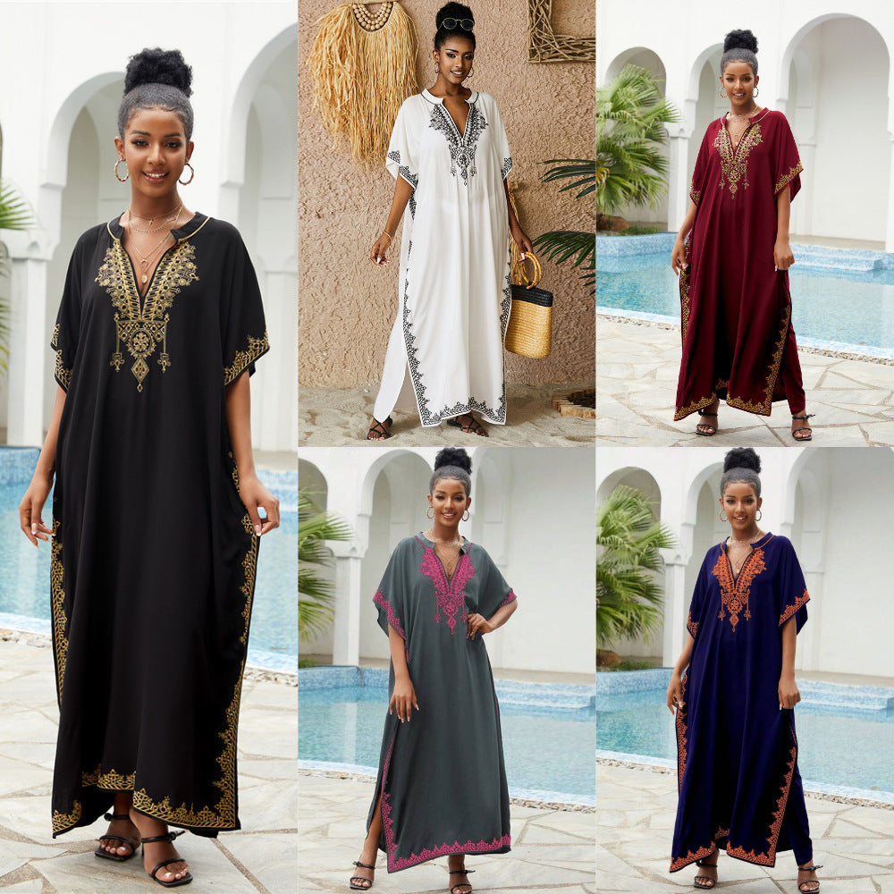 Women's elegant kaftan dress with intricate embellishments and side slit Ivyshape