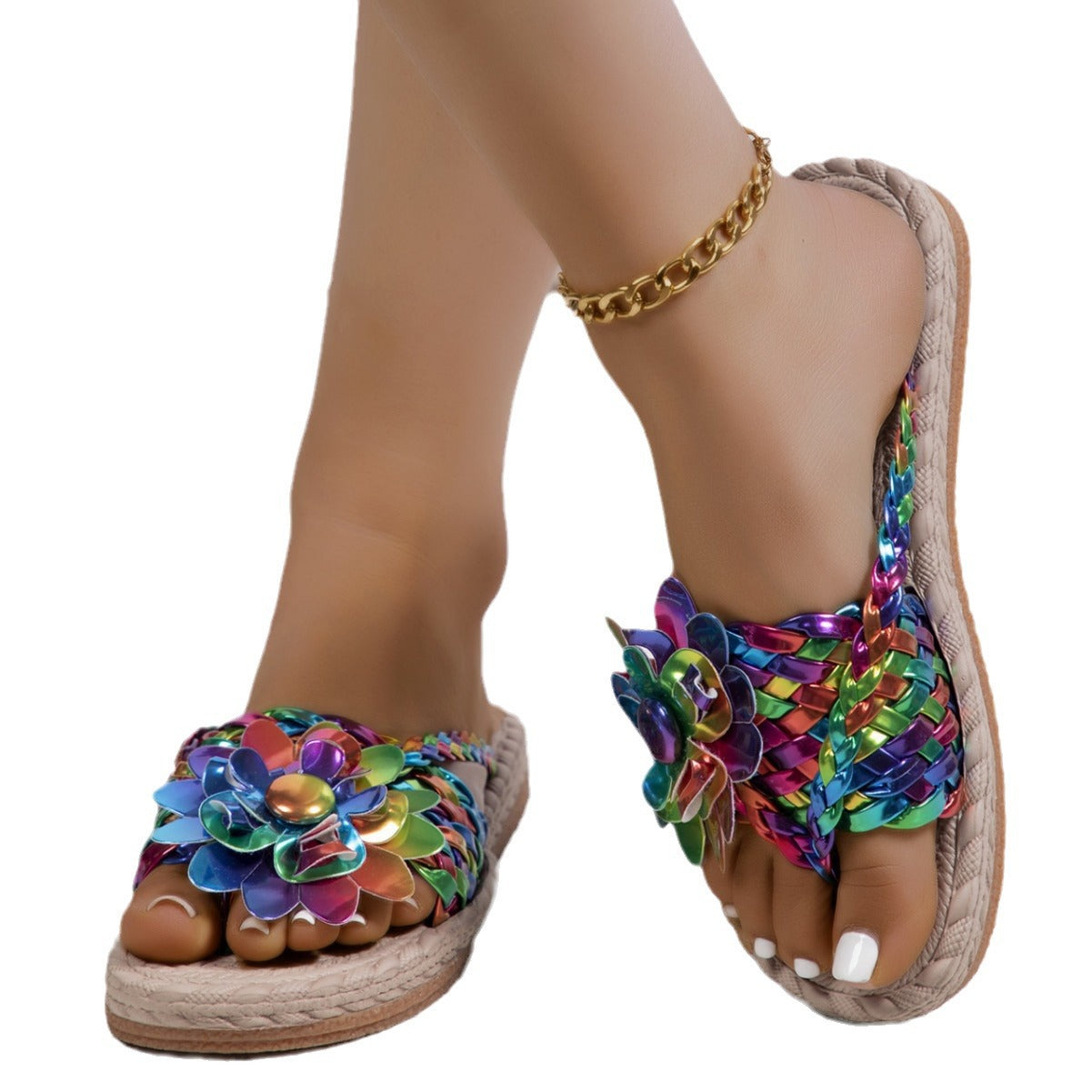 Ladies floral decoration sandals with comfortable footbed technology Ivyshape