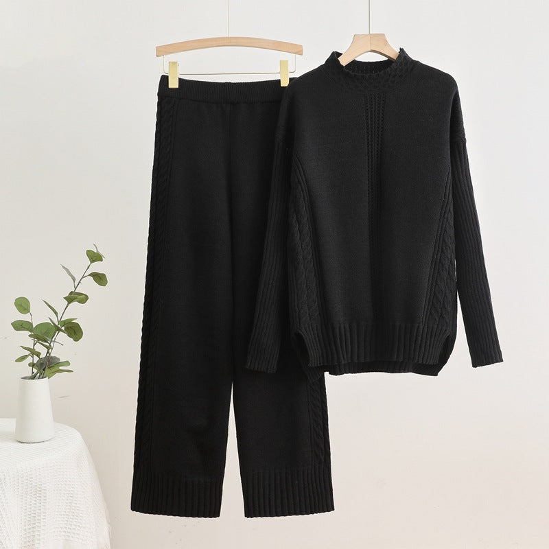 IvyShape | Split long high-waisted wide-leg pants knit set