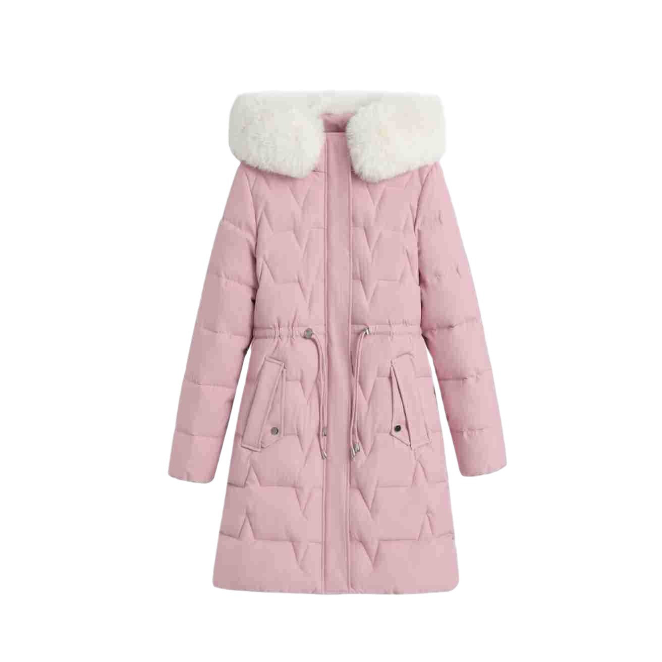 Women’s insulated quilted coat with detachable faux fur collar and practical pockets Ivyshape