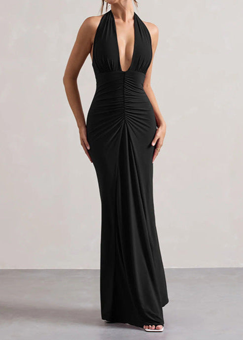 Ivyshape | Luxe Halter Ruched Maxi Dress