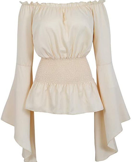 Women Off-Shoulder Top with Elegant Bell Sleeves and Elastic Waist Ivyshape