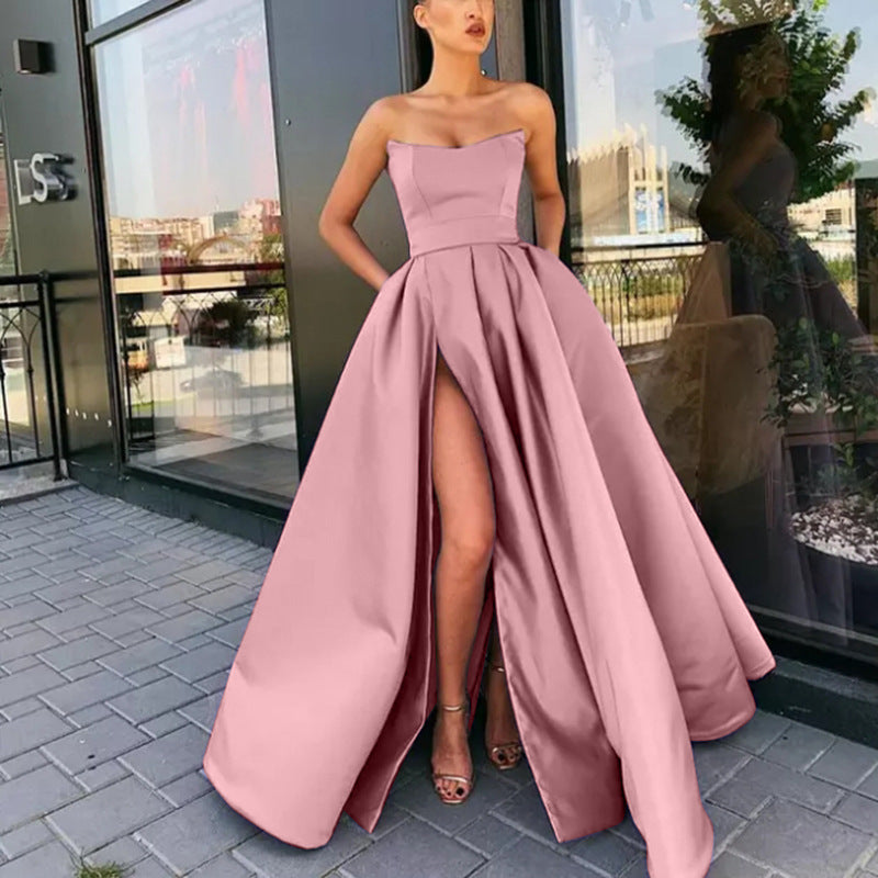 Women evening dress with off-shoulder design and high slit Ivyshape