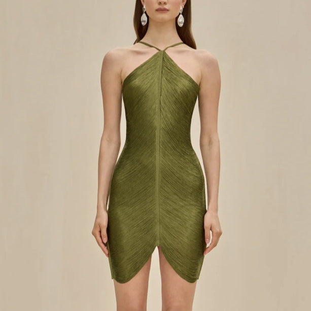 Ladies Elegant Party Dress with Alluring Slit and Gold Accents Ivyshape