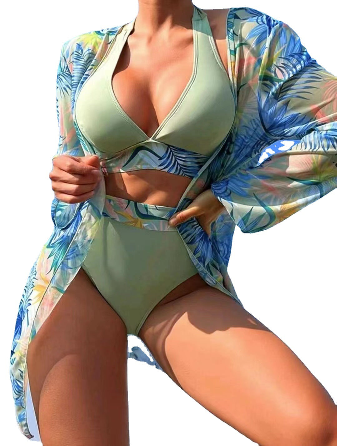 Women's bikini set with summery floral print and stylish chiffon overlay Ivyshape