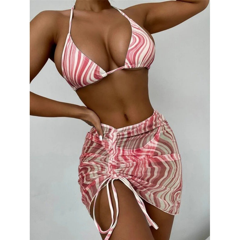 Women Bikini set with adjustable triangle top and transparent skirt Ivyshape