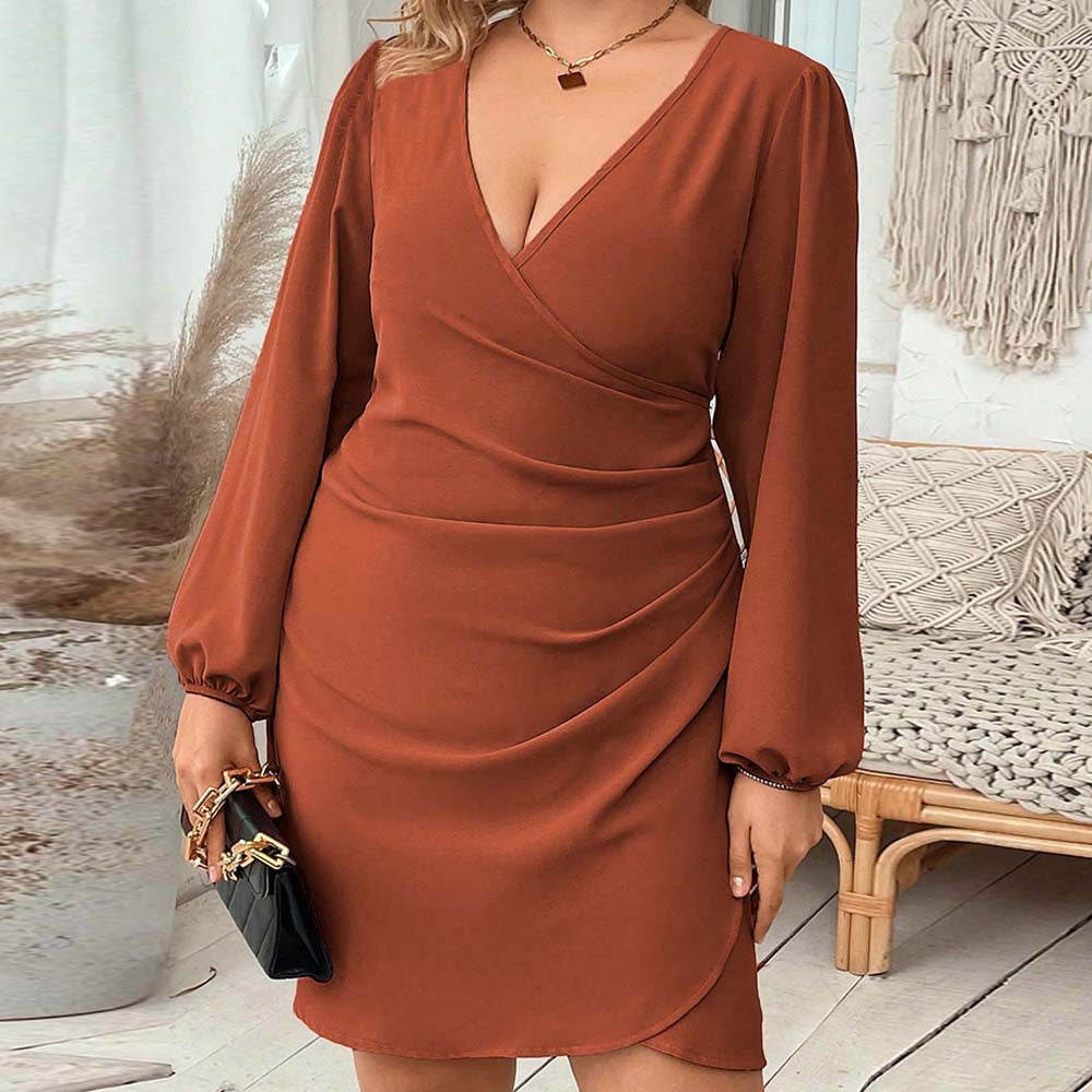 Women’s midi dress with wrap look and long sleeves Ivyshape
