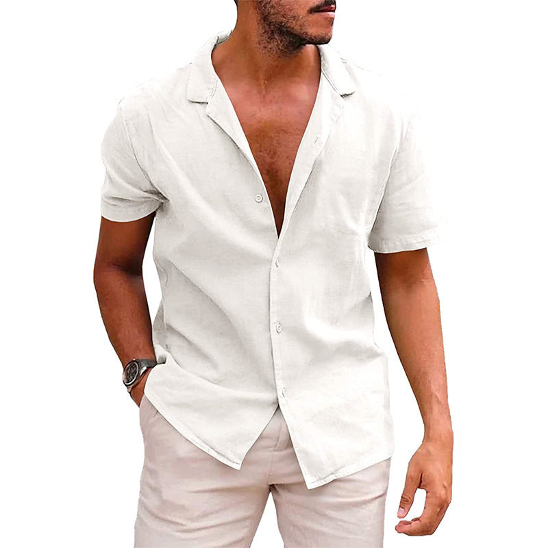Men's short-sleeve shirt with soft linen blend and modern Henley neckline Ivyshape