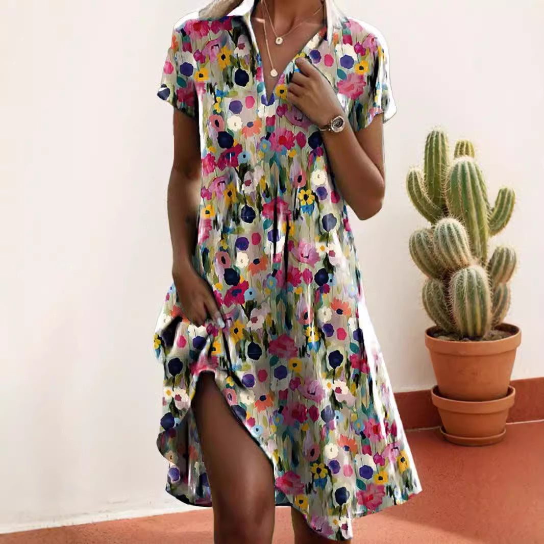 Women's Fresh Flower Shirt Dress with Button Closure and Casual Cut Ivyshape