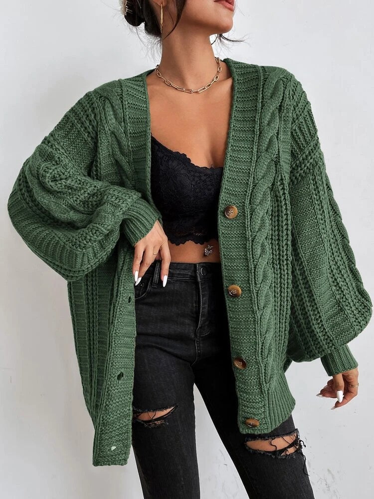 Ivyshape | Plain V-Neck Long Sleeve Cardigan