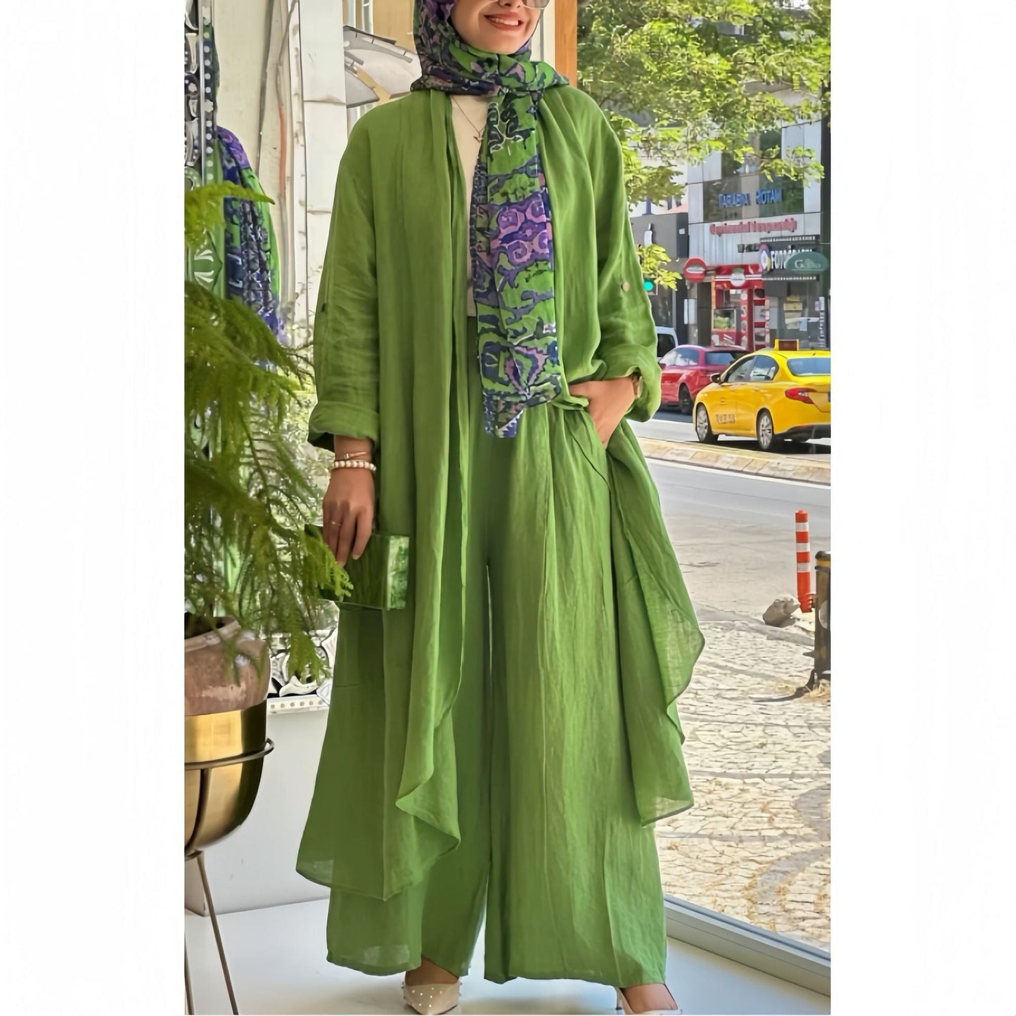 IvyShape | Loose Long Cardigan Casual Wide Leg Pants Two-Piece Set