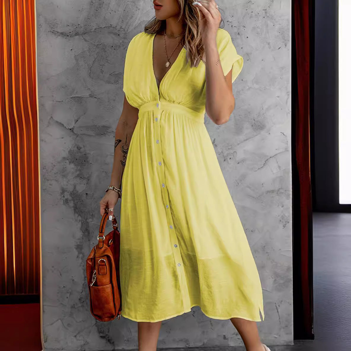 Ladies airy casual shirt dress with button details and flowing cut Ivyshape