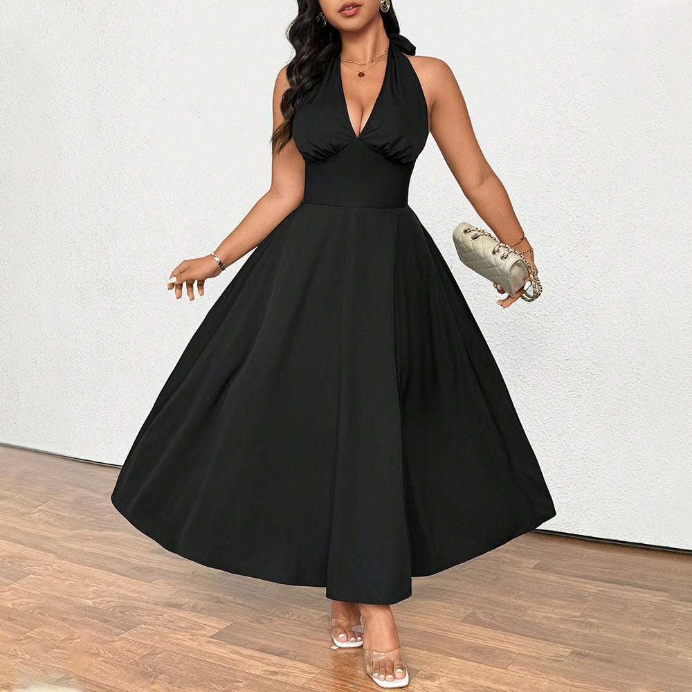 Women elegant wrap dress with deep neckline and flared hem Ivyshape