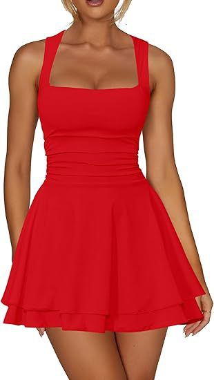 Women's skater dress with gathering and wide straps Ivyshape