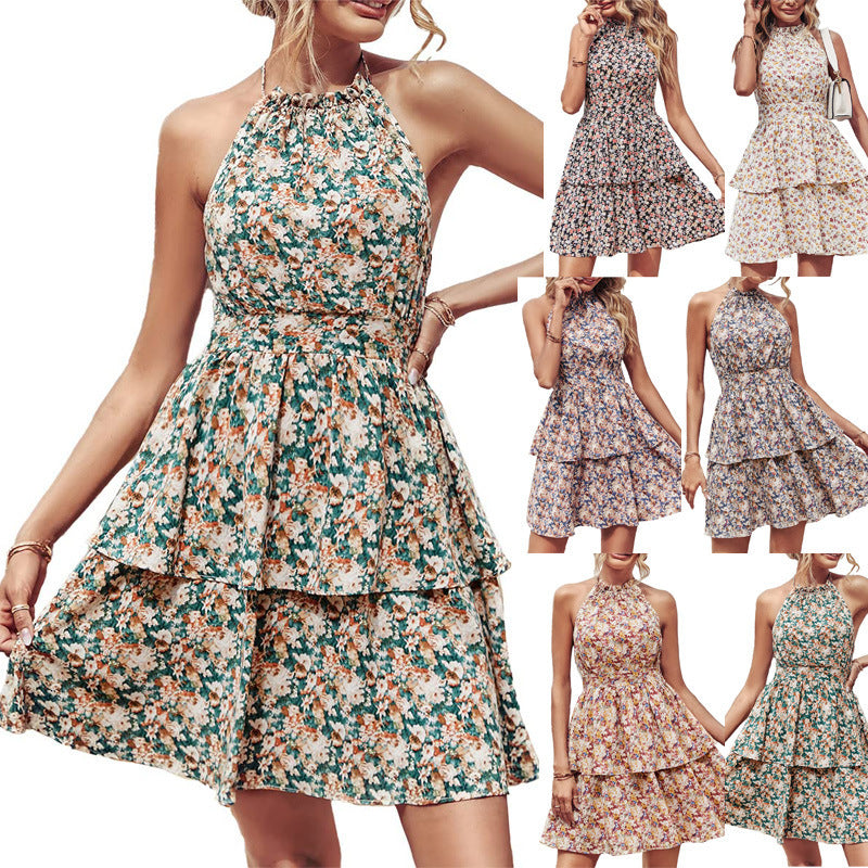 Women Floral Tiered Skater Dress Ivyshape
