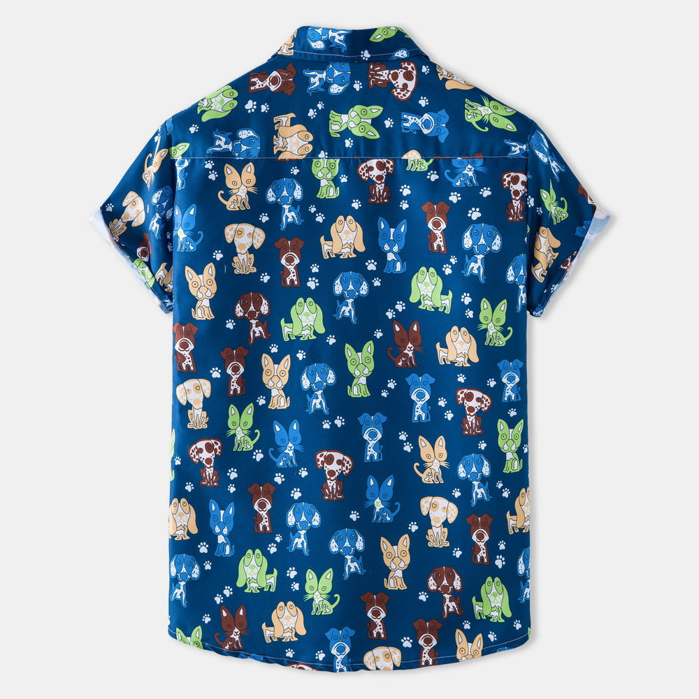 Men's short-sleeve shirt with playful dog pattern Ivyshape
