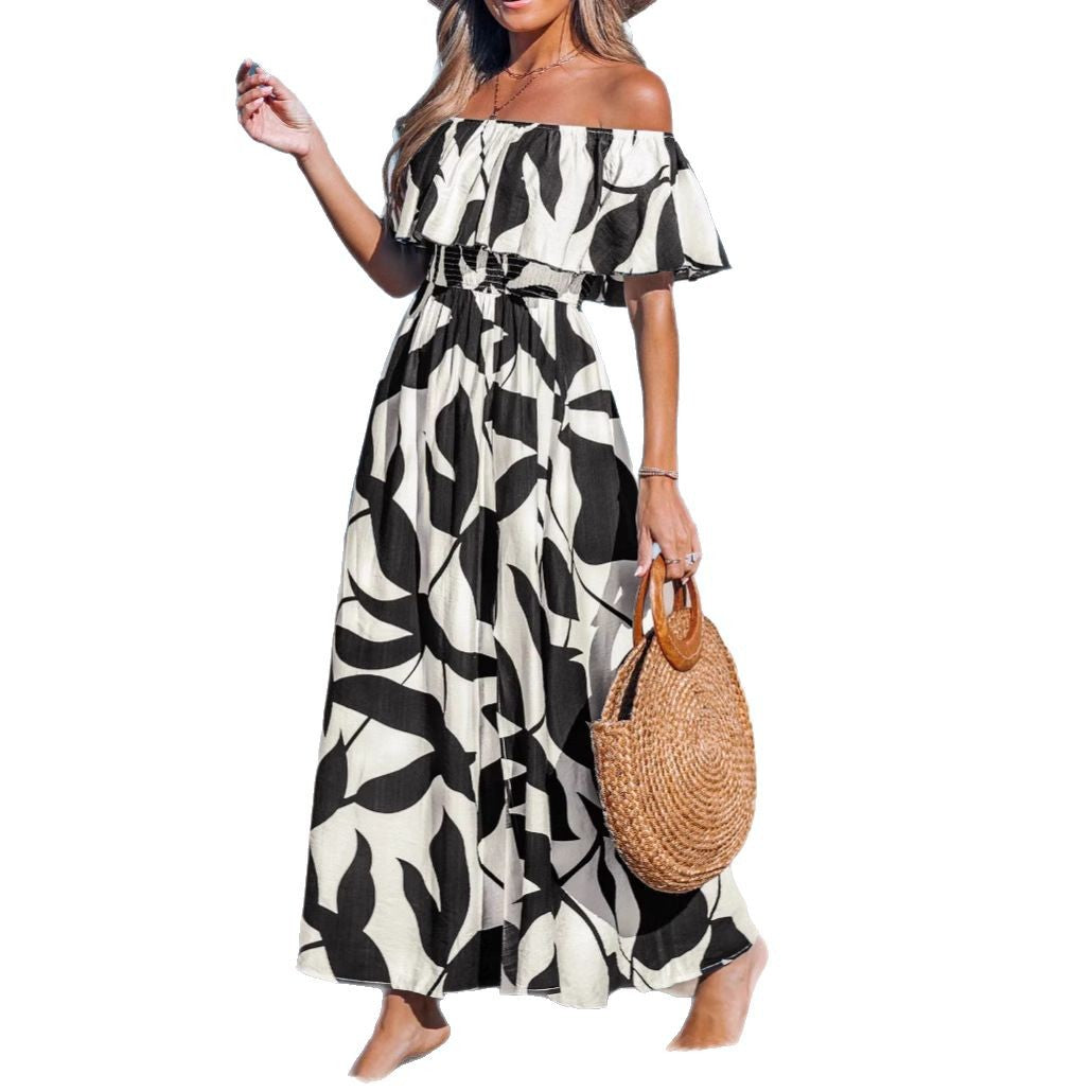 IvyShape | Leaf Print One-Shoulder Holiday Style Dress