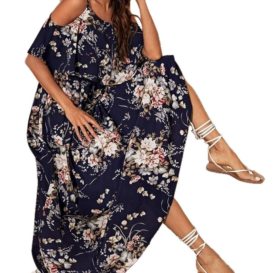 Women's maxi dress with off-shoulder design and floral pattern Ivyshape