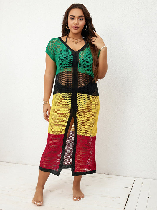 Women’s Mesh Beach Dress with Deep V-Neck and Decorative Slit Details Ivyshape