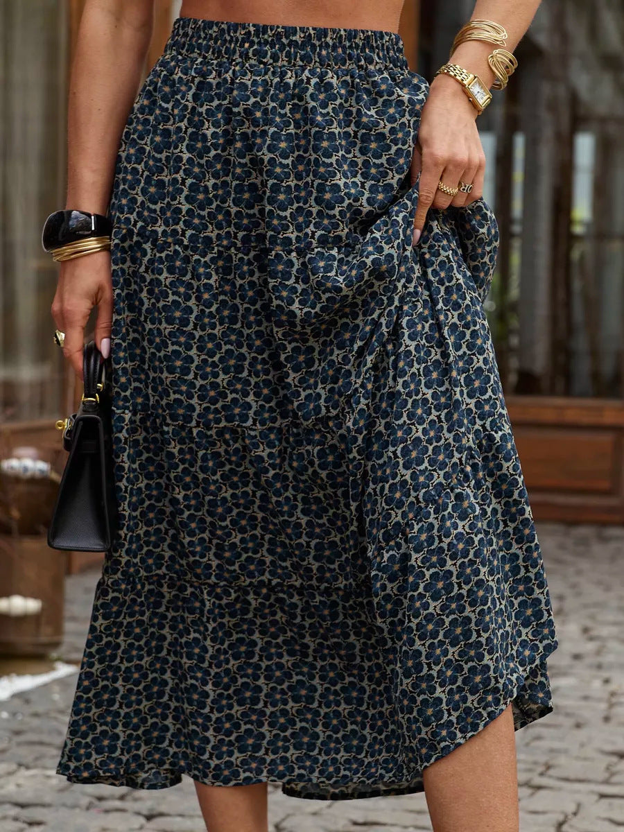Women's Flowing Floral Print Midi Skirt Ivyshape