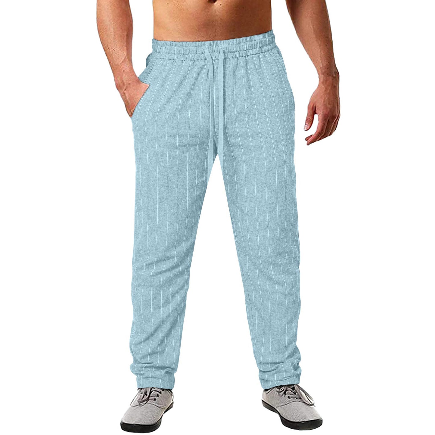 Men's casual striped pants made of cotton blend with elastic waistband and practical side pockets Ivyshape