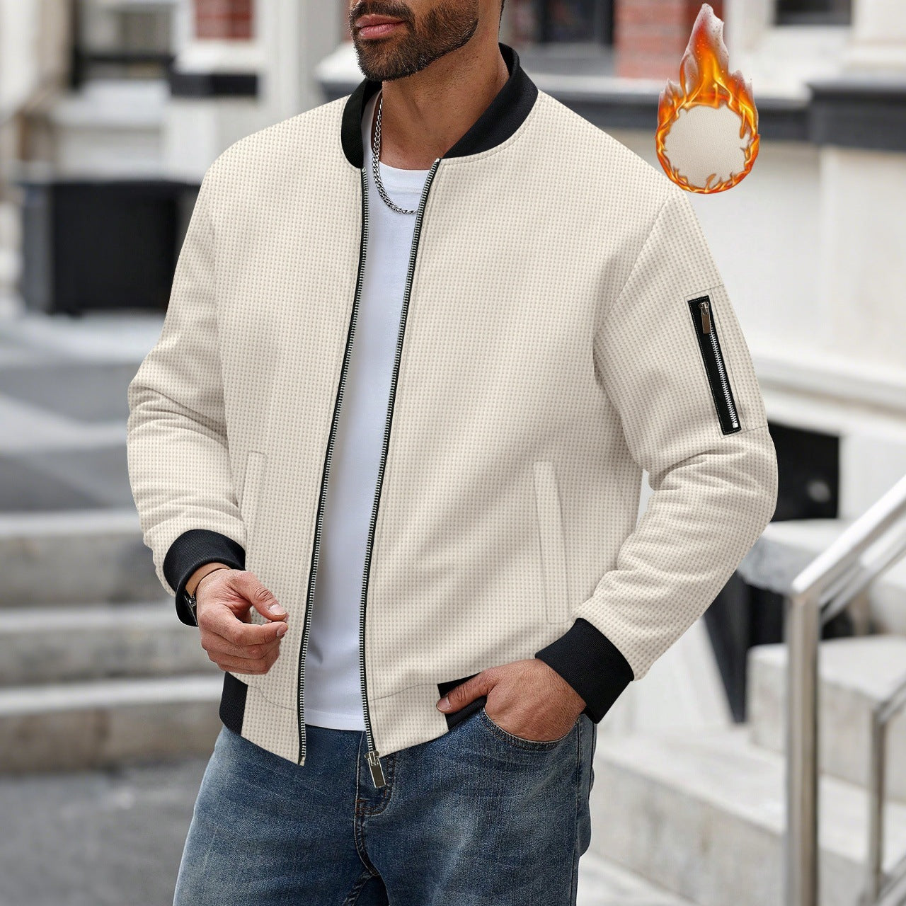 Men's sporty bomber jacket with zipper and textured design Ivyshape