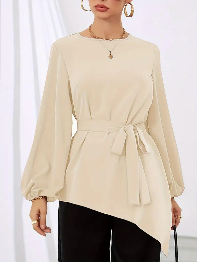 Women Elegant Wrap Blouse with Long Sleeves Ivyshape