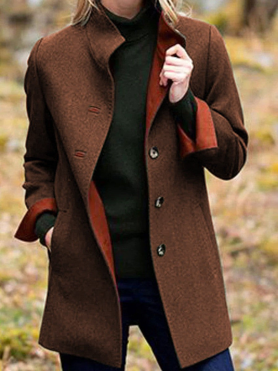 Women Elegant Wool Coat with Double Button Placket Ivyshape