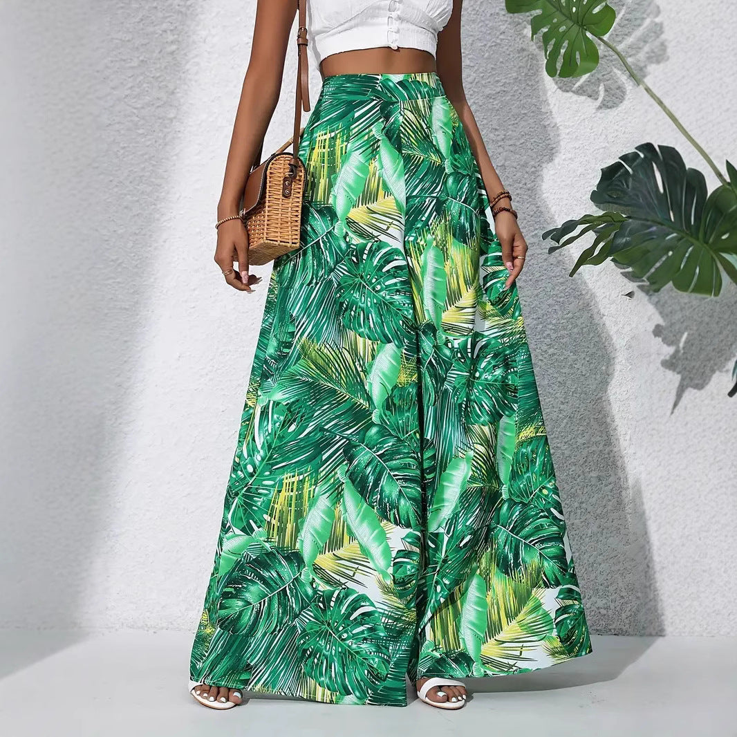 Women's maxi skirt with tropical leaf pattern Ivyshape