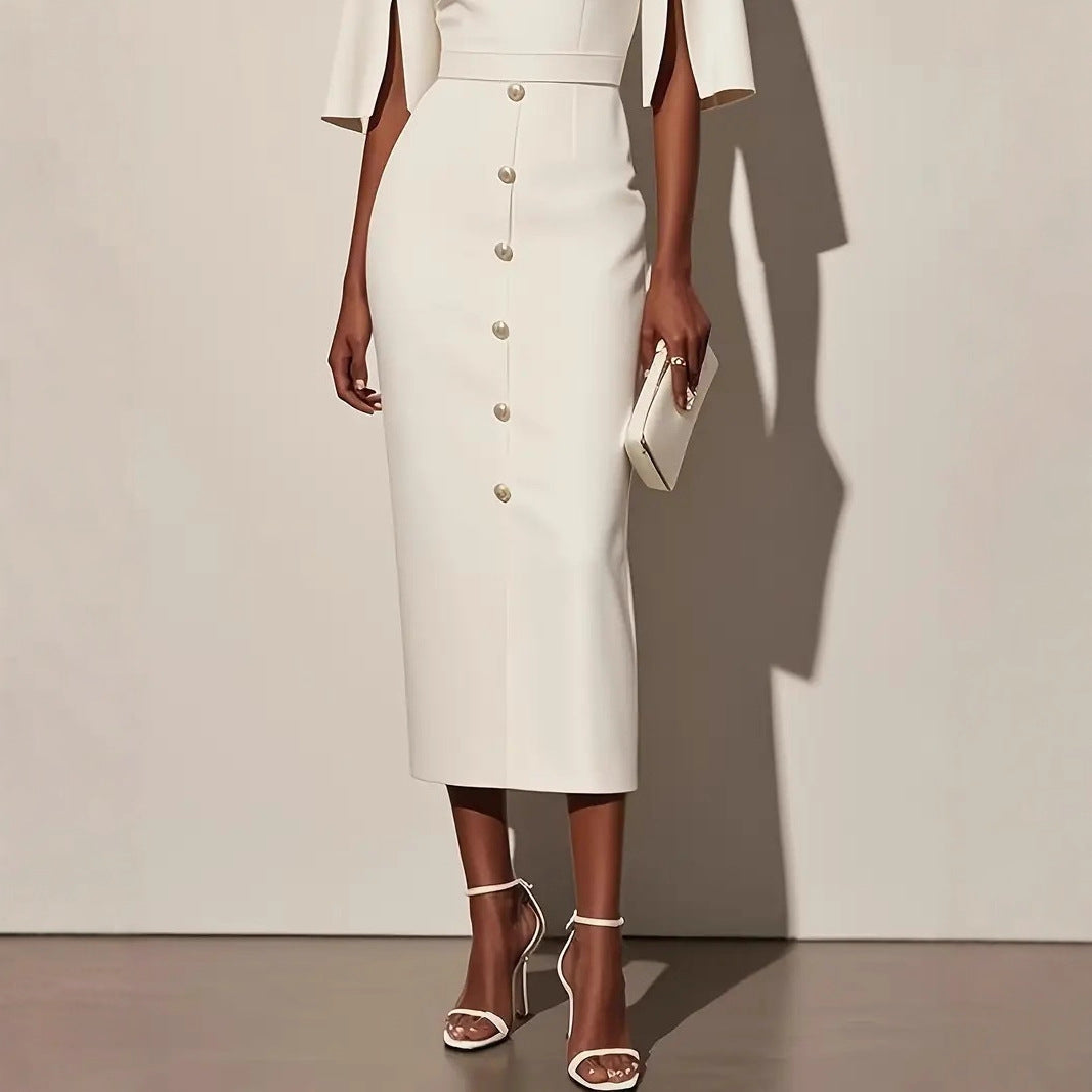 Ladies Stylish Button Placket Midi Dress Ivyshape