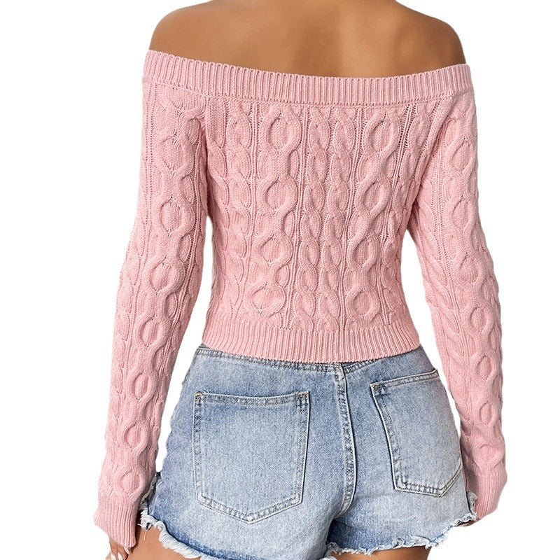 IvyShape | Off-shoulder fitted pink sweater