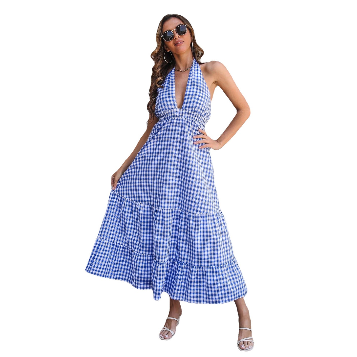 Ladies Max dress with V-neckline and ruffles Ivyshape