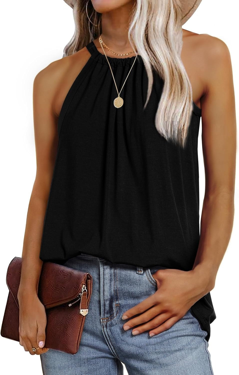 IvyShape | Round Neck Drawstring Solid Color Pullover Vest