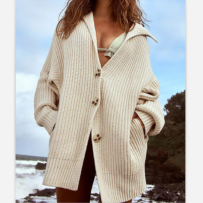 Women's hoodie cardigan with coarse texture Ivyshape