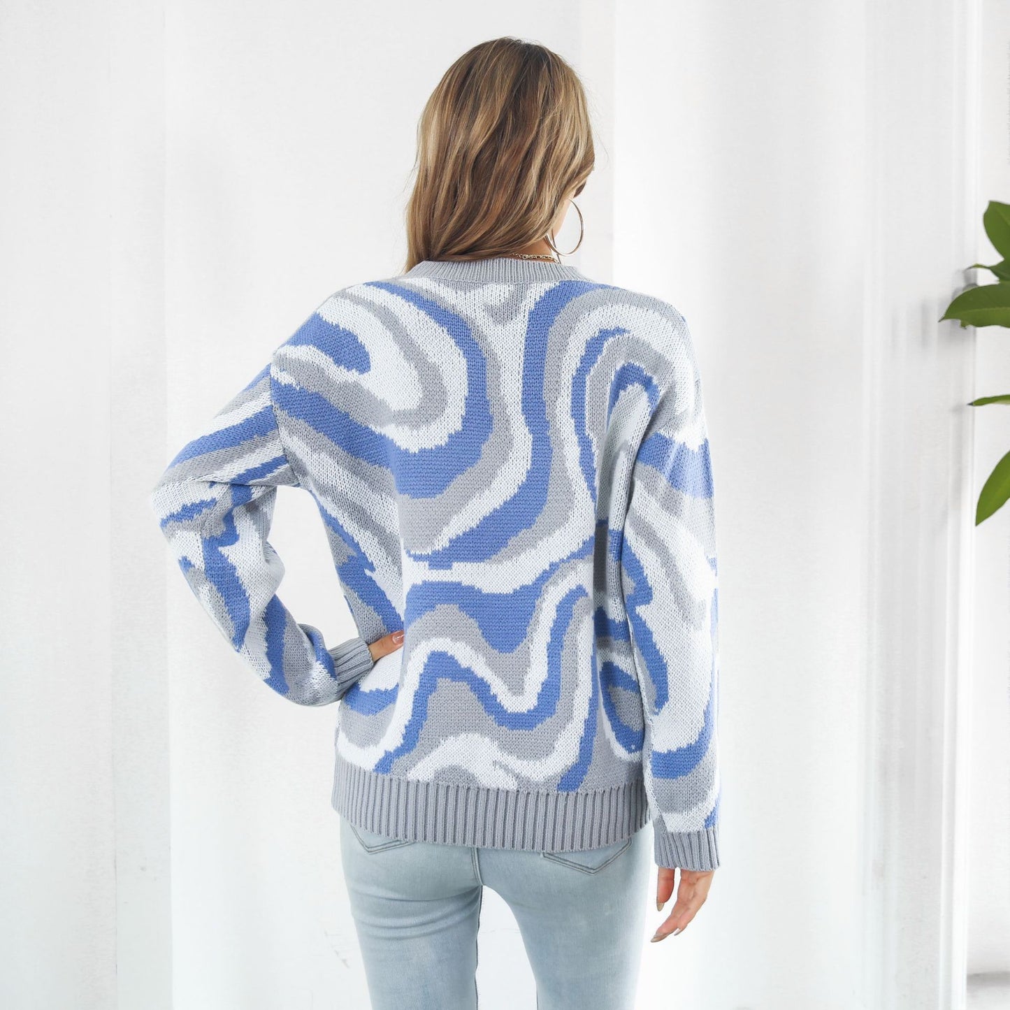 Women's Casual Sweater with Unique Wave Pattern Ivyshape