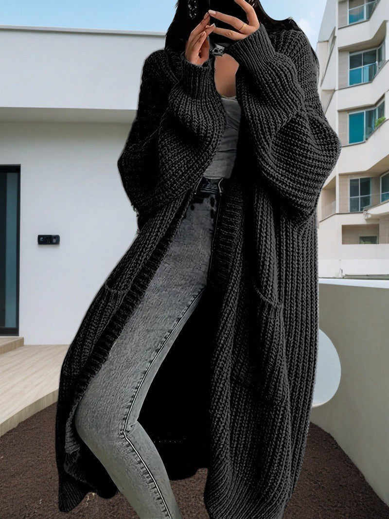 Women's Long Knit Cardigan with Side Pockets and Casual Cut Ivyshape