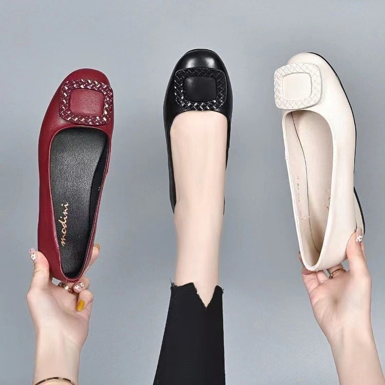 Ivyshape | Women's Stylish Doll Shoes Leather