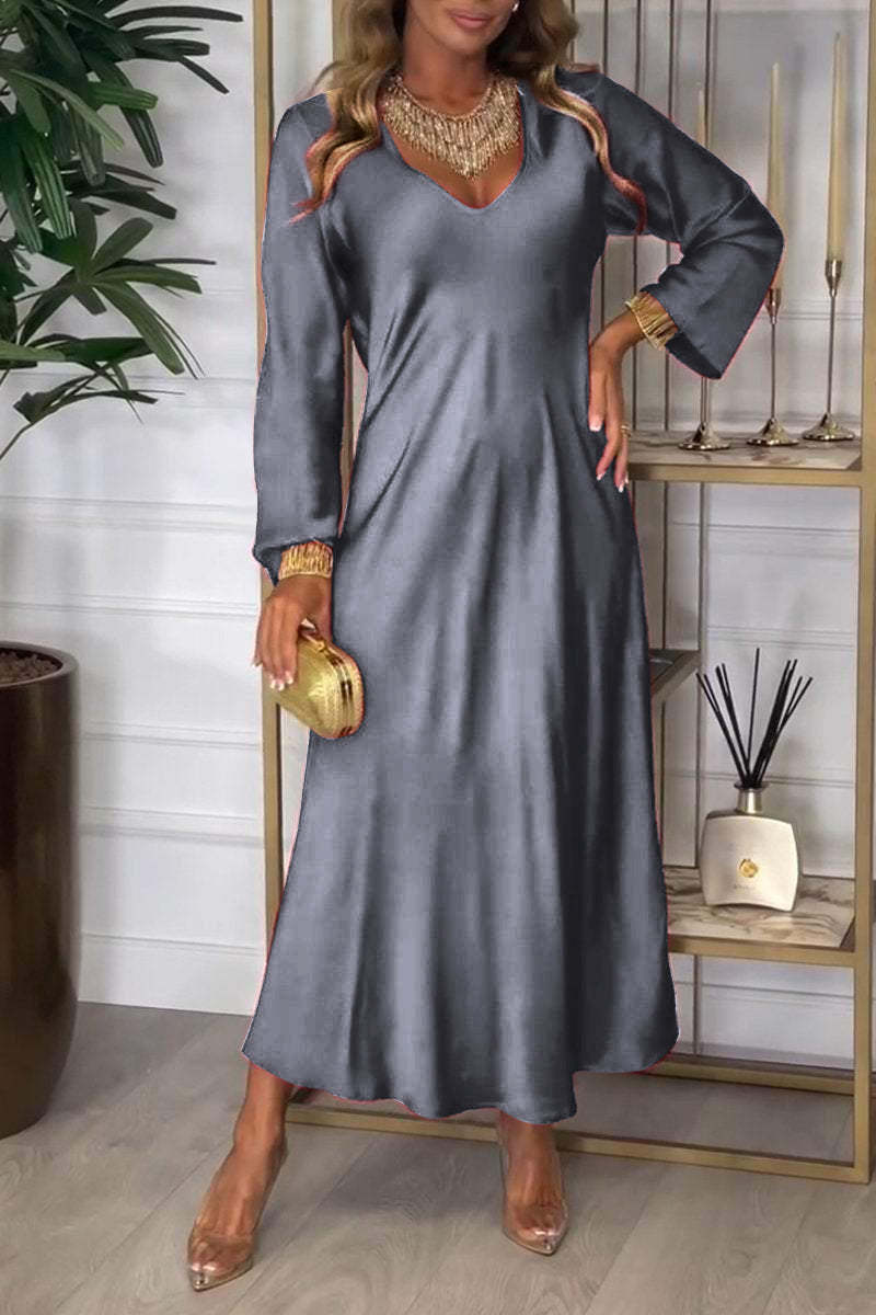 IvyShape | Long Sleeve Autumn Solid Color Sexy Long Dress