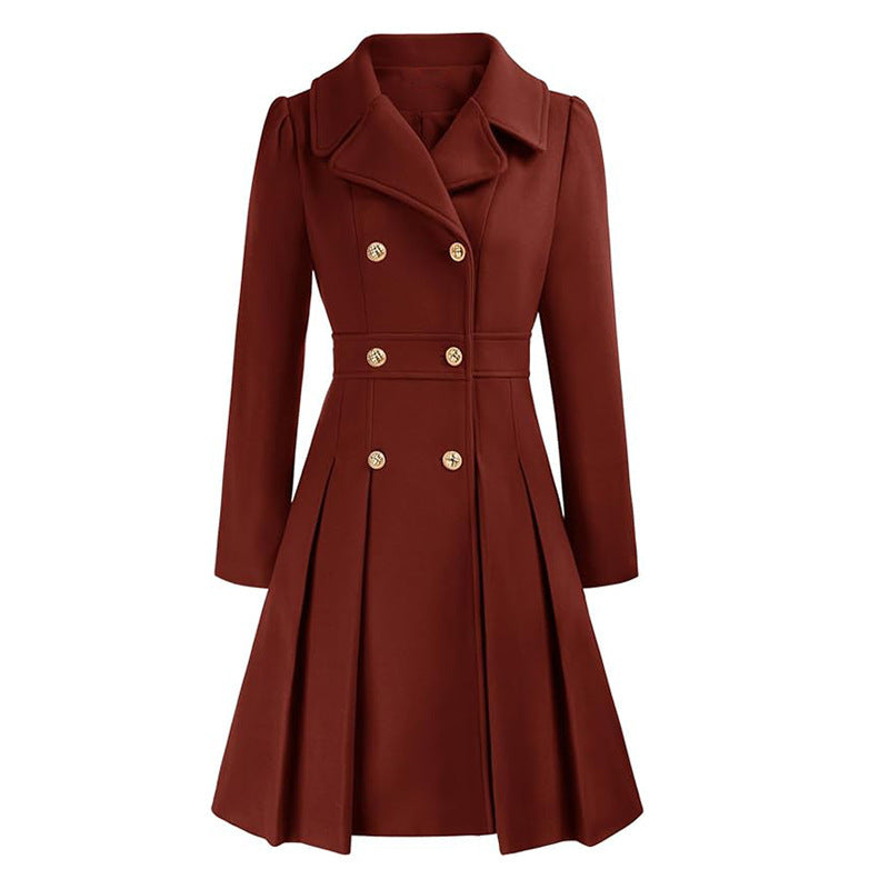 Women's fitted trench coat with double button fastening and pleats Ivyshape