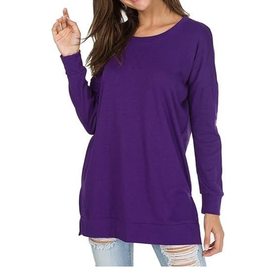 Ivyshape | Solid Color Round Neck Casual Top