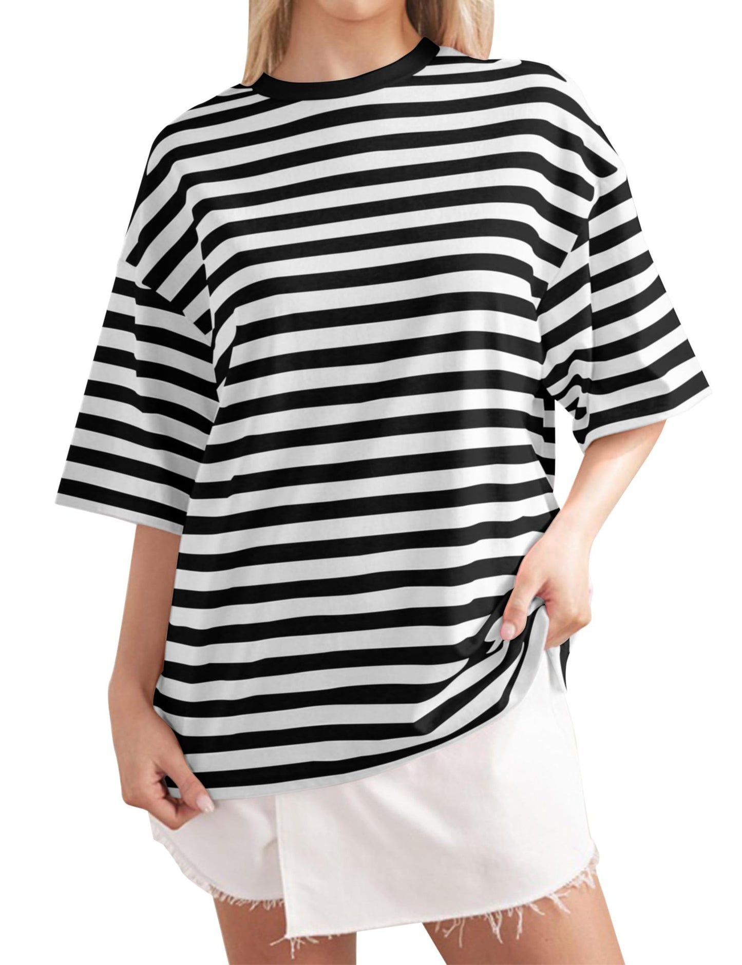 Women's Casual Oversized T-Shirt with Wide Stripes Ivyshape