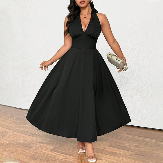 Women elegant wrap dress with deep neckline and flared hem Ivyshape