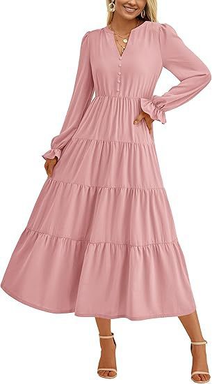 Women's maxi dress with button-decorated front and voluminous sleeves Ivyshape