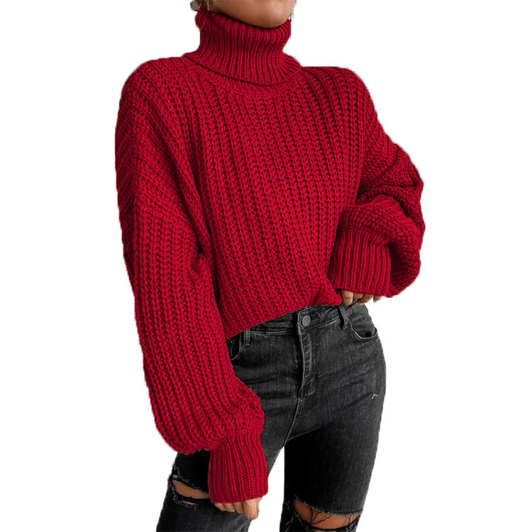 IvyShape | Chic Loose Shoulder Long Sleeve High Neck Pullover Sweater